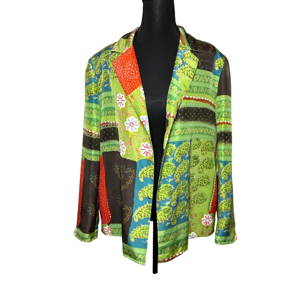 Silk Collection Harvé Benard Silk Open Patchwork Paisley Blazer Jacket Floral 12